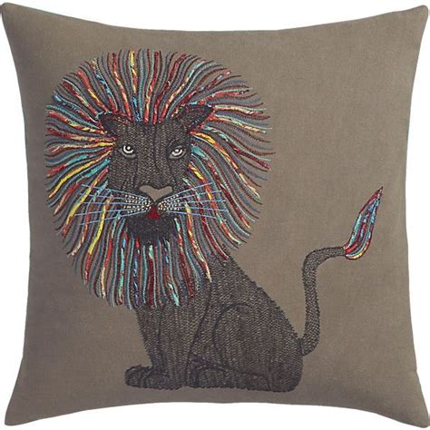 Printed silk pillow with lion mix embroidery in MULTICOLOR for 